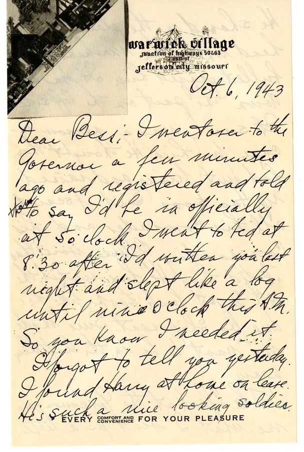 Letter from Harry S. Truman to Bess W. Truman