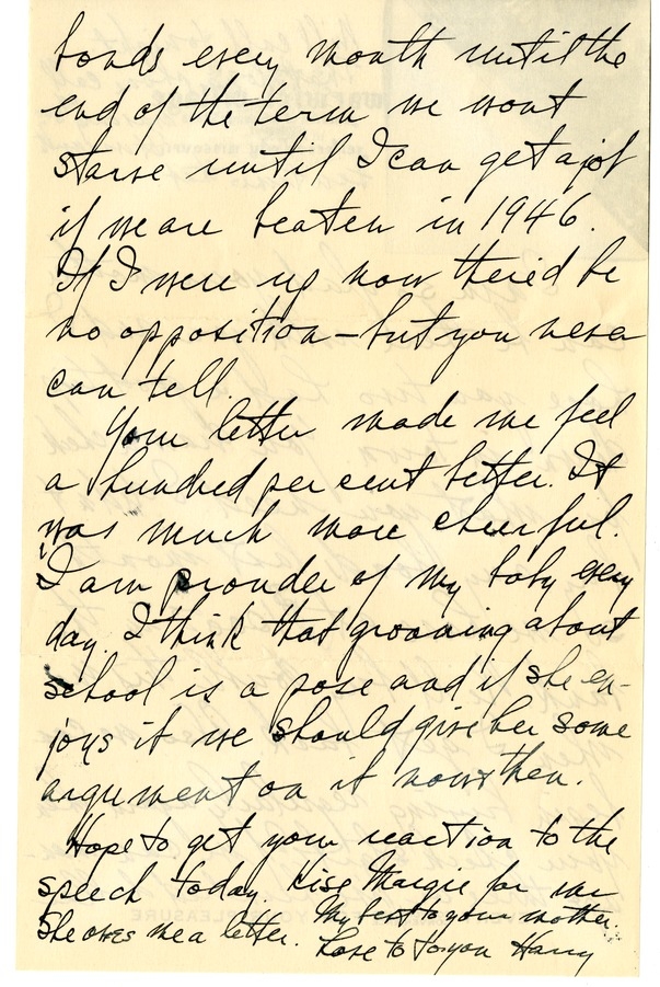 Letter from Harry S. Truman to Bess W. Truman