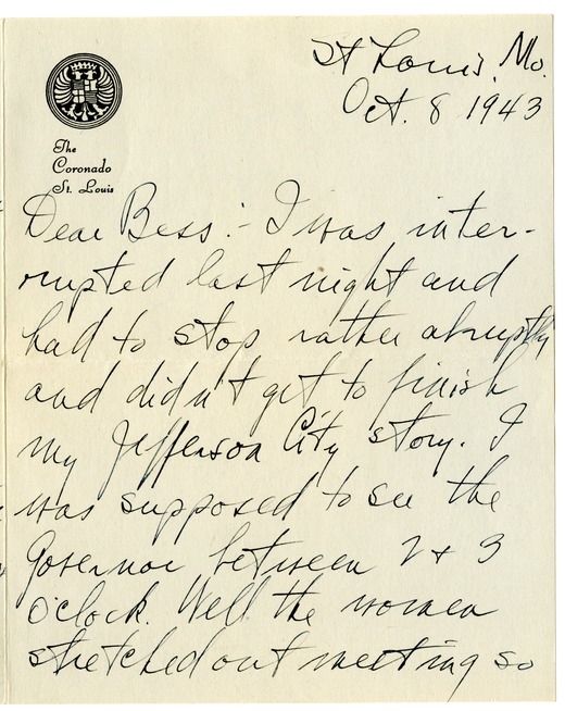 Letter from Harry S. Truman to Bess W. Truman
