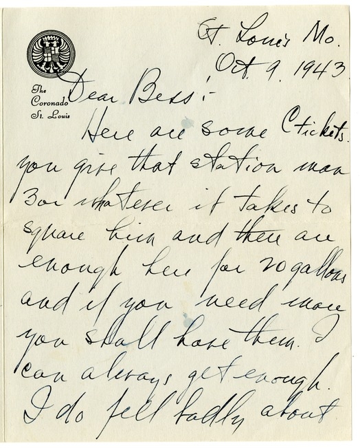 Letter from Harry S. Truman to Bess W. Truman