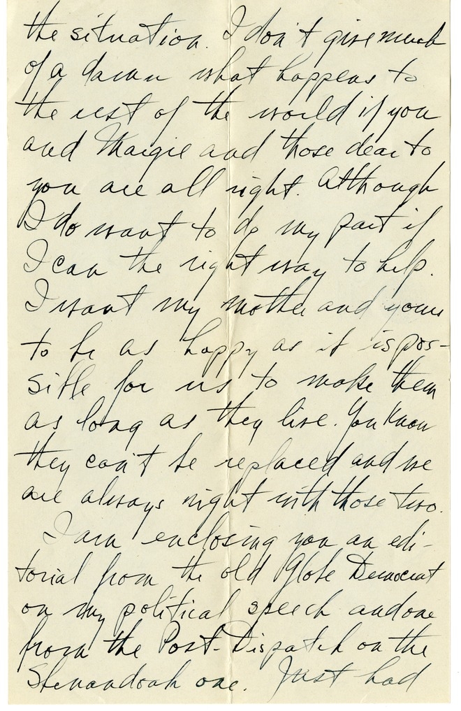 Letter from Harry S. Truman to Bess W. Truman