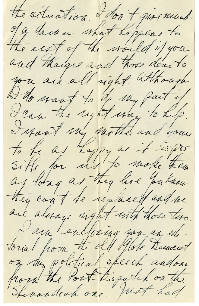 Letter from Harry S. Truman to Bess W. Truman