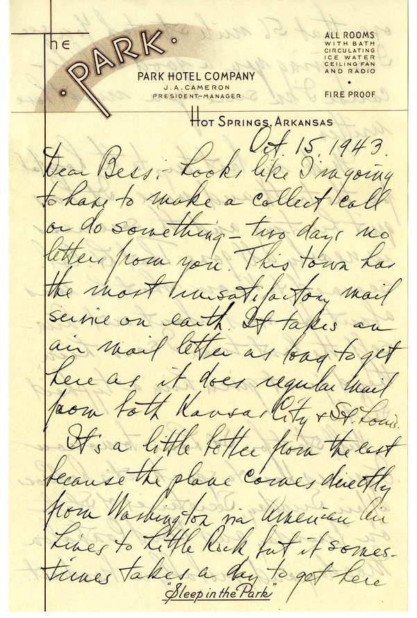 Letter from Harry S. Truman to Bess W. Truman