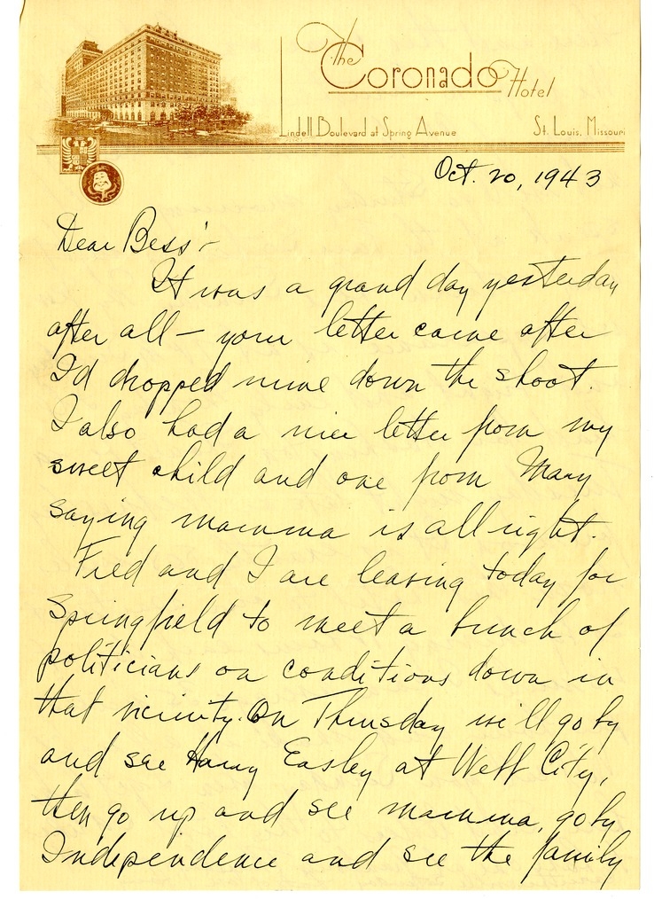 Letter from Harry S. Truman to Bess W. Truman