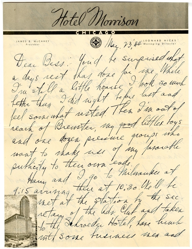 Letter from Harry S. Truman to Bess W. Truman