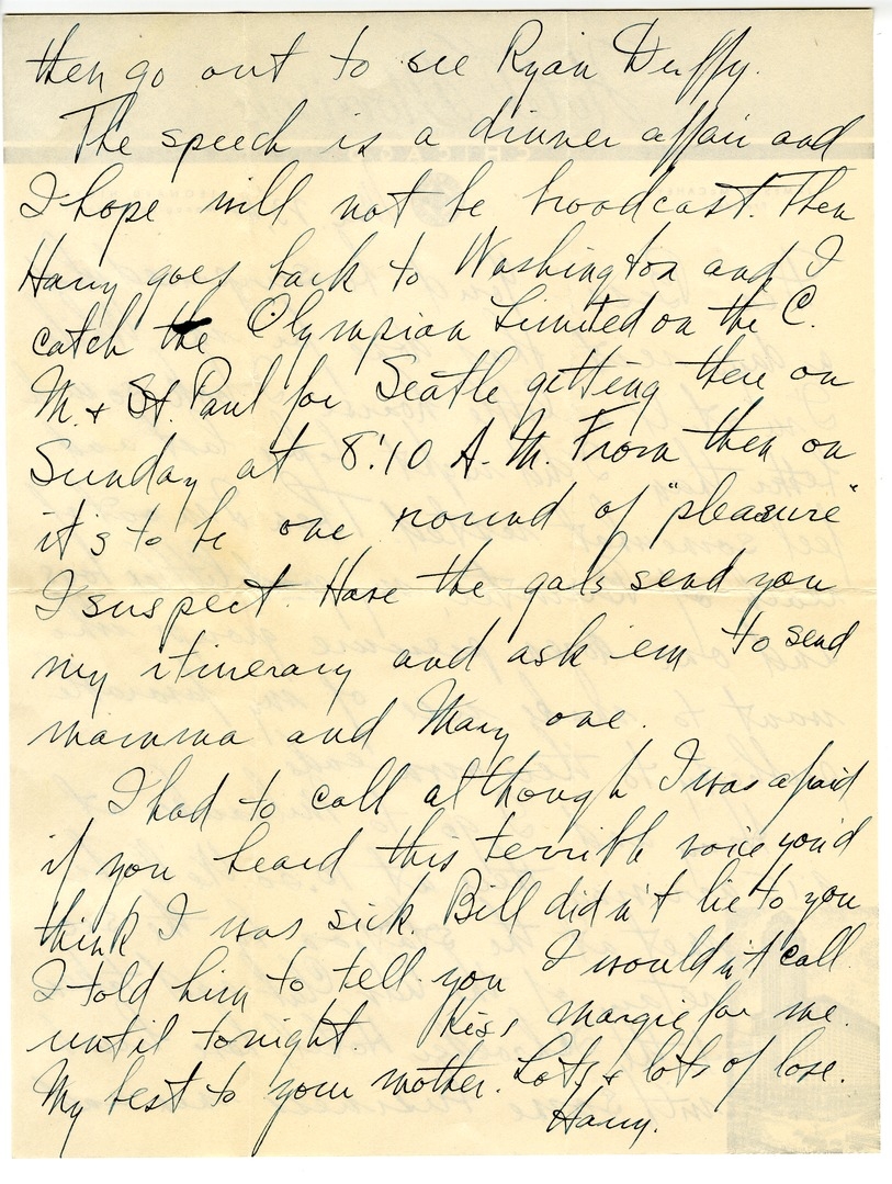 Letter from Harry S. Truman to Bess W. Truman