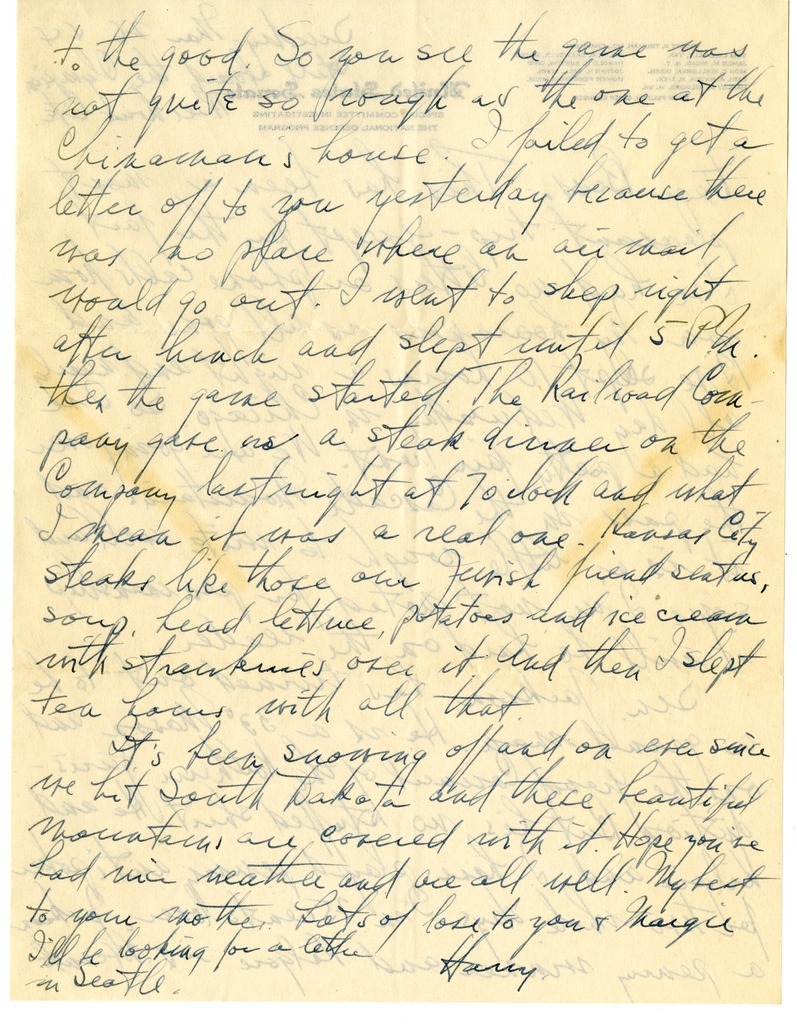 Letter from Harry S. Truman to Bess W. Truman