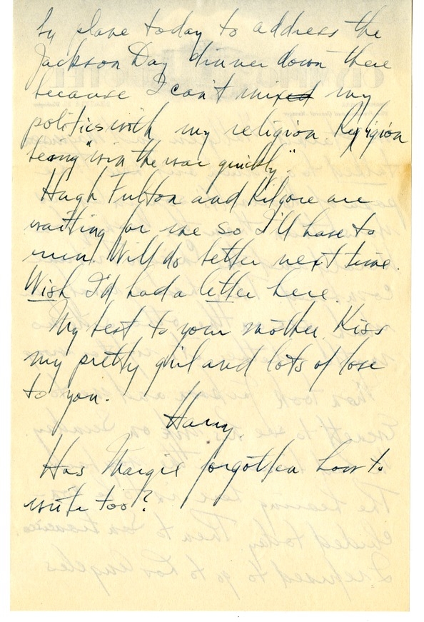 Letter from Harry S. Truman to Bess W. Truman