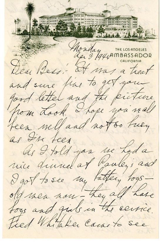 Letter from Harry S. Truman to Bess W. Truman