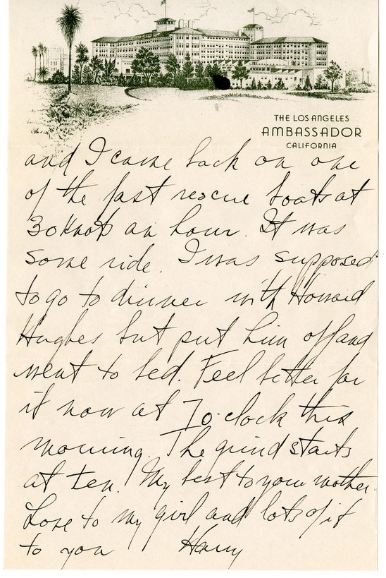 Letter from Harry S. Truman to Bess W. Truman