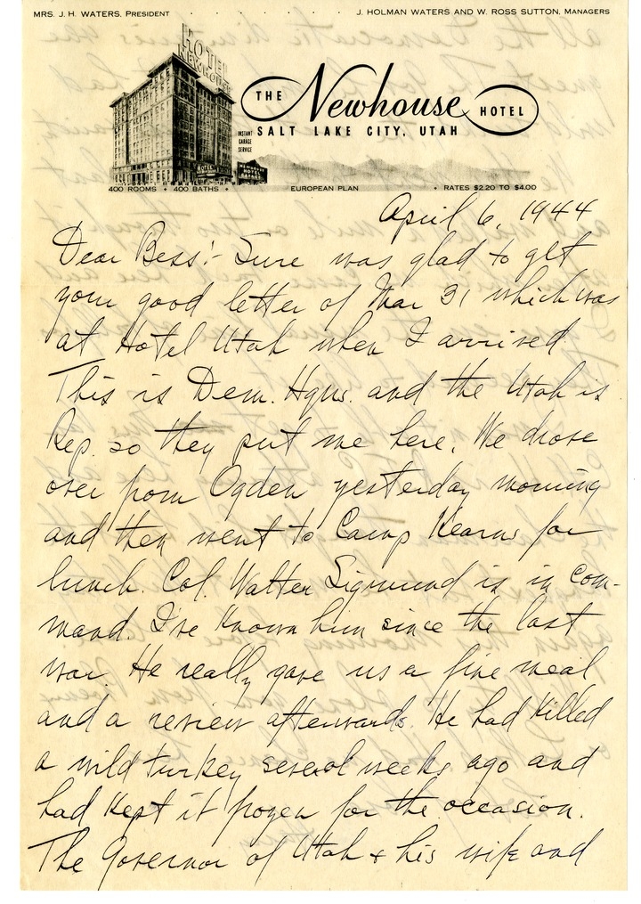 Letter from Harry S. Truman to Bess W. Truman