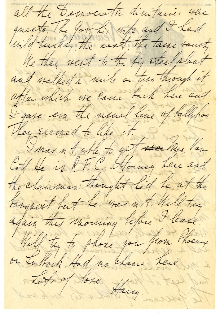 Letter from Harry S. Truman to Bess W. Truman