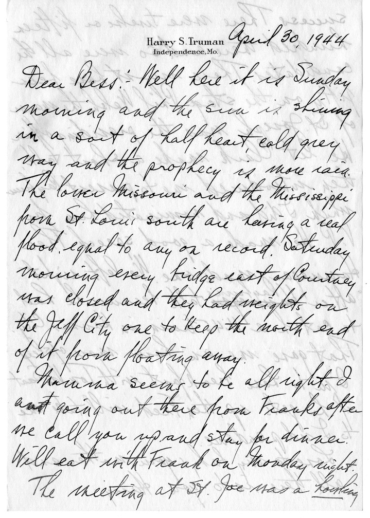 Letter from Harry S. Truman to Bess W. Truman