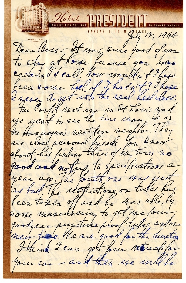 Letter from Harry S. Truman to Bess W. Truman