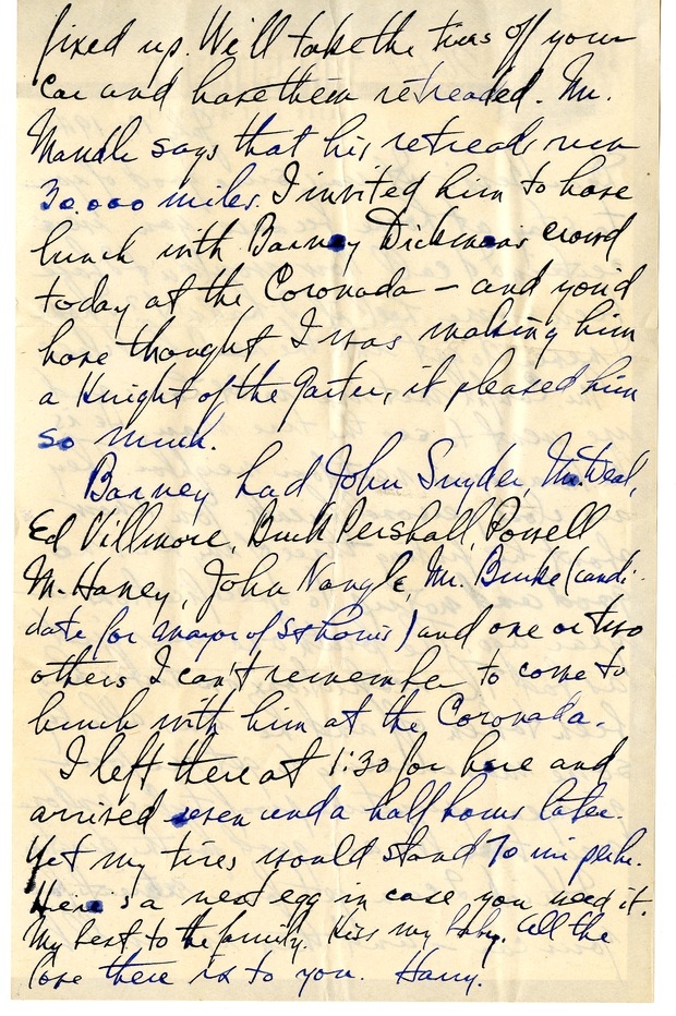 Letter from Harry S. Truman to Bess W. Truman