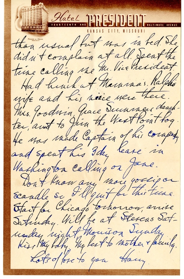 Letter from Harry S. Truman to Bess W. Truman