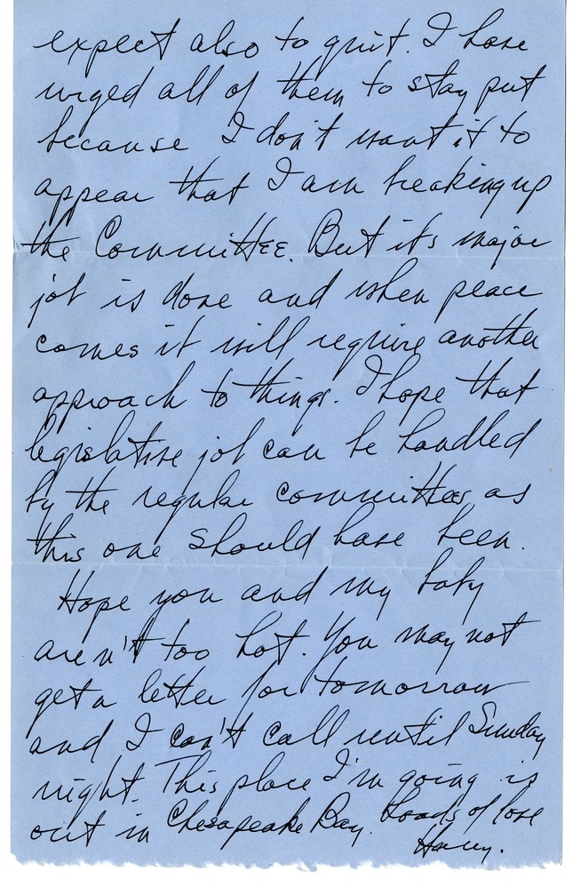 Letter from Harry S. Truman to Bess W. Truman