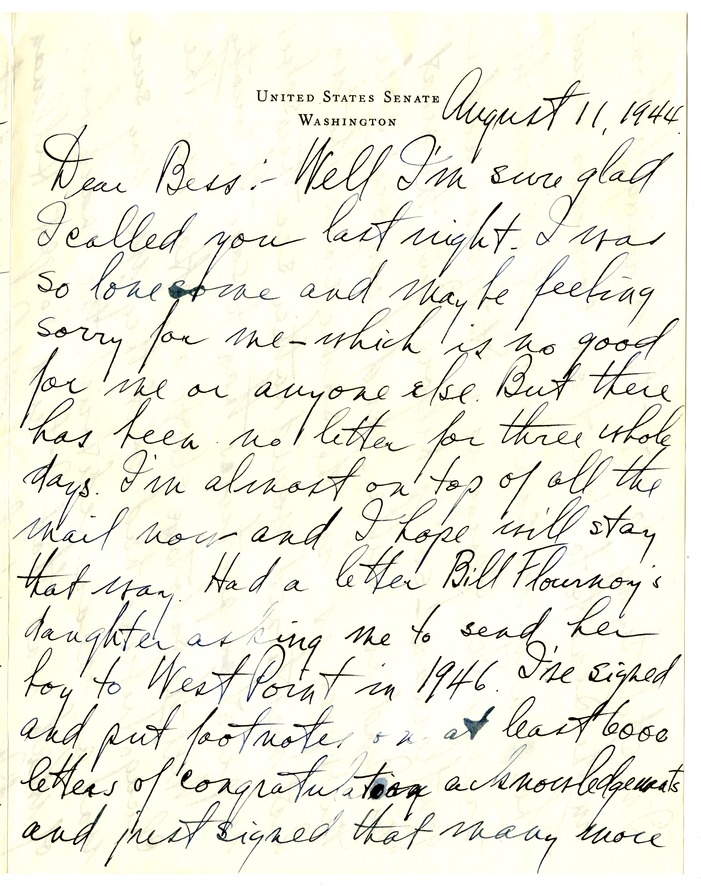 Letter from Harry S. Truman to Bess W. Truman