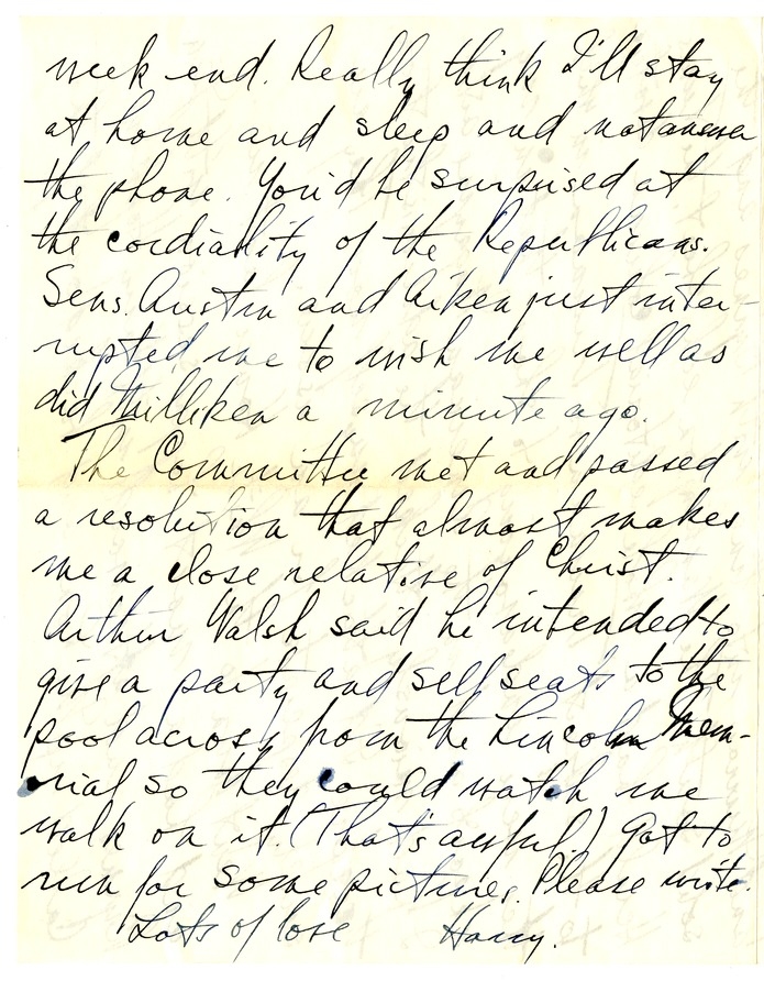 Letter from Harry S. Truman to Bess W. Truman