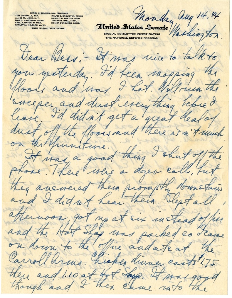 Letter from Harry S. Truman to Bess W. Truman