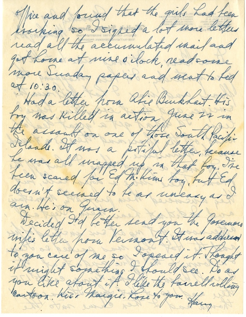 Letter from Harry S. Truman to Bess W. Truman