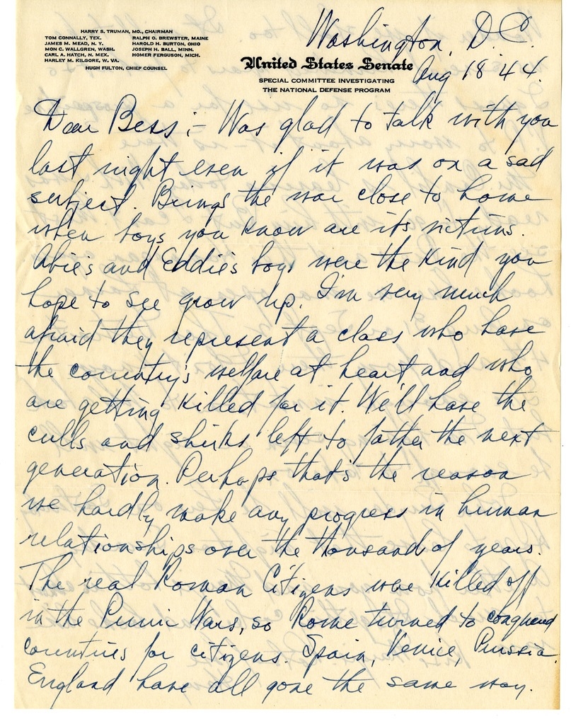 Letter from Harry S. Truman to Bess W. Truman