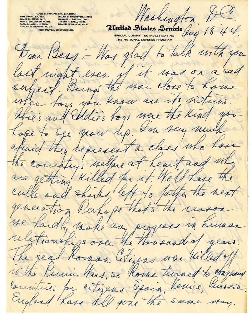 Letter from Harry S. Truman to Bess W. Truman