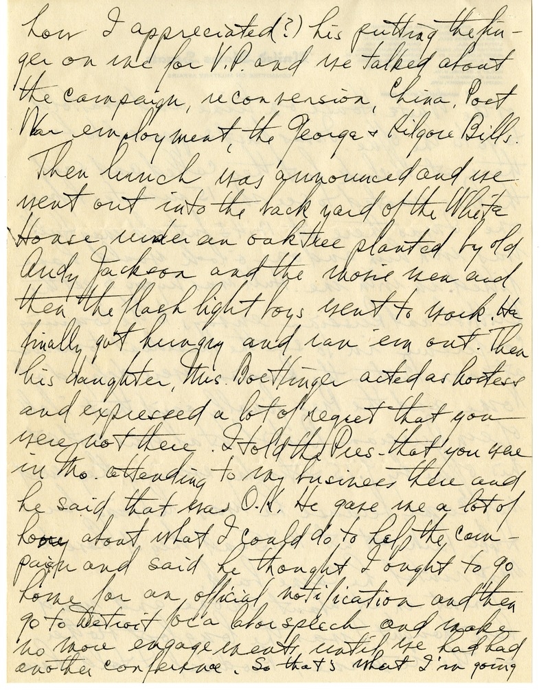 Letter from Harry S. Truman to Bess W. Truman with Attachment