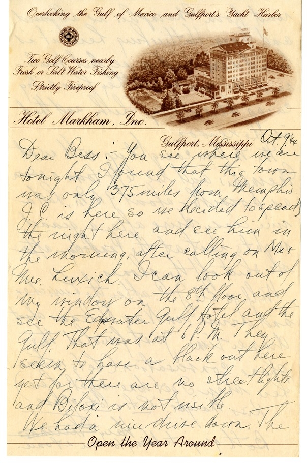 Letter from Harry S. Truman to Bess W. Truman