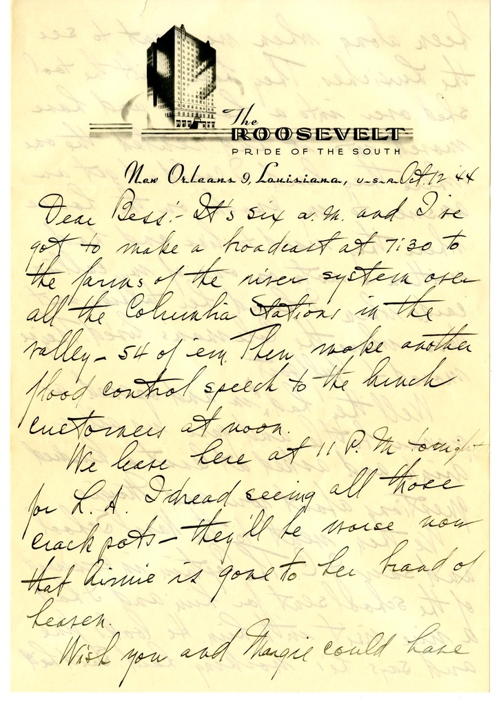 Letter from Harry S. Truman to Bess W. Truman