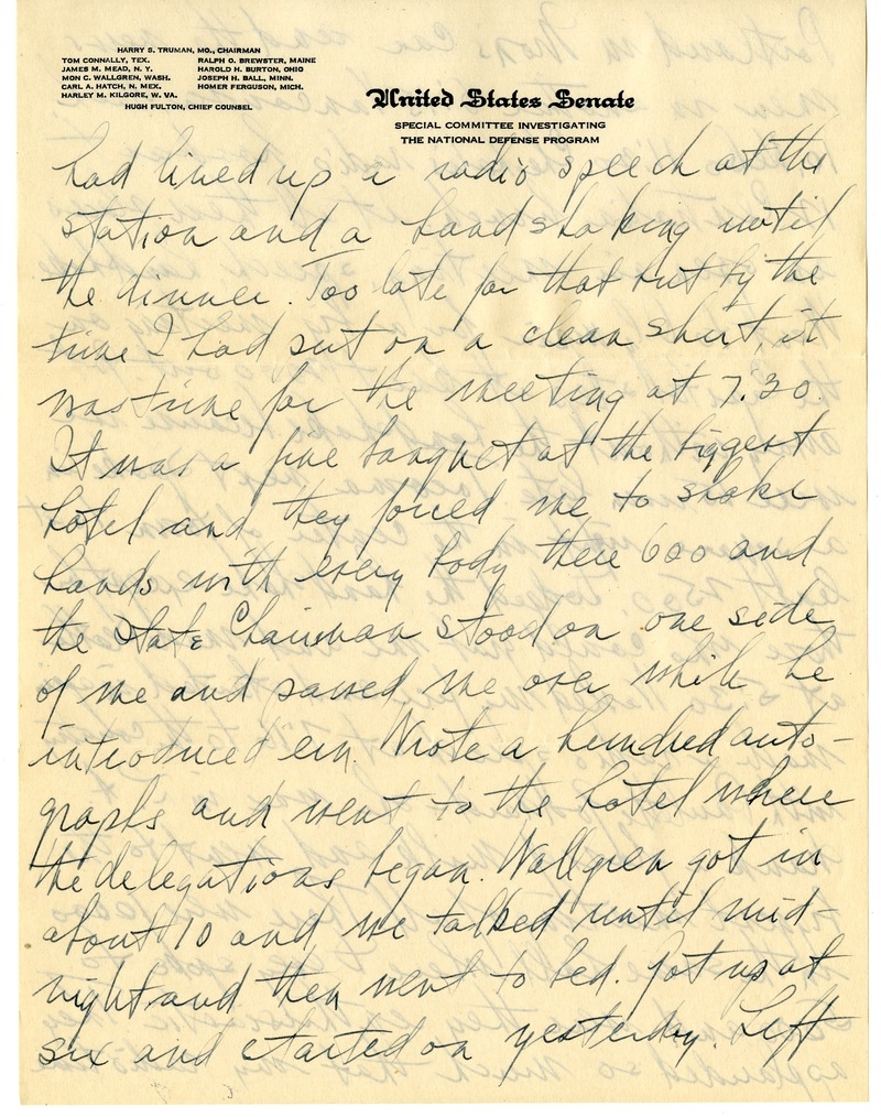 Letter from Harry S. Truman to Bess W. Truman
