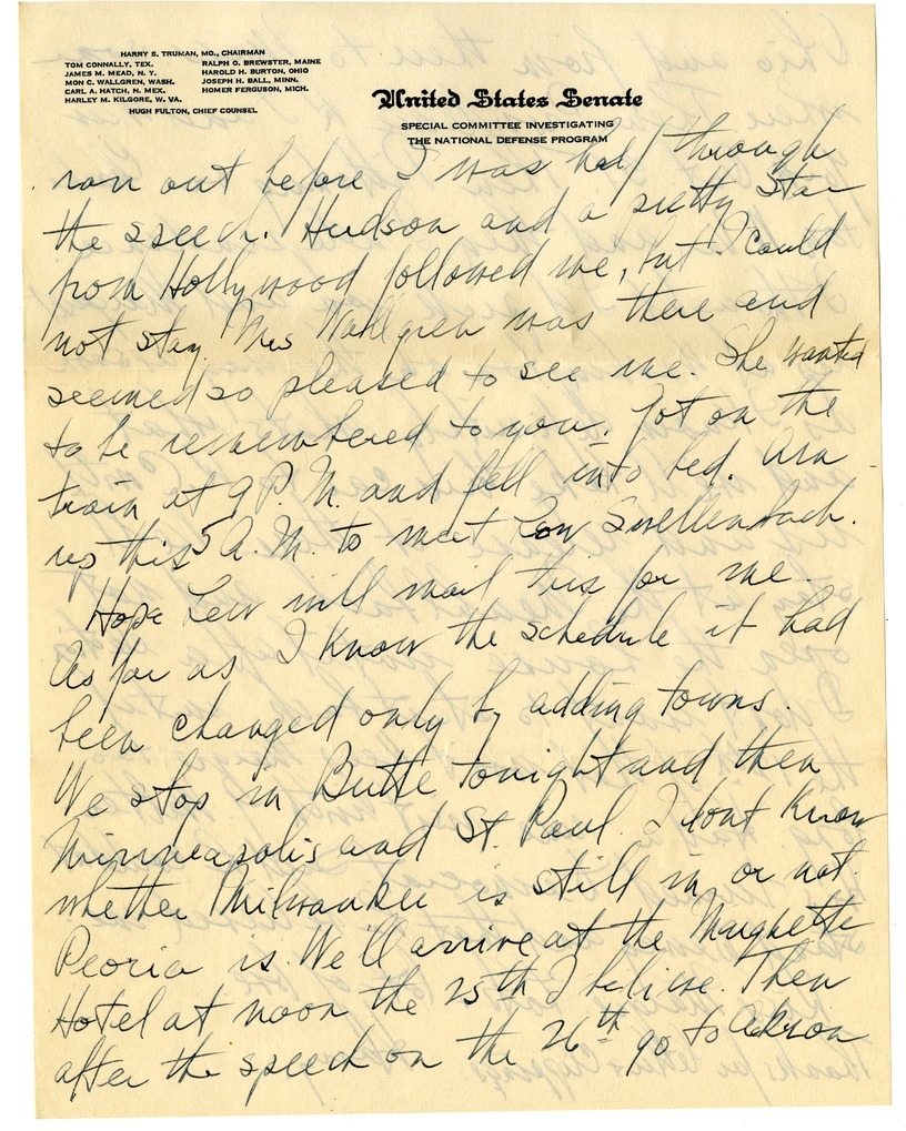 Letter from Harry S. Truman to Bess W. Truman