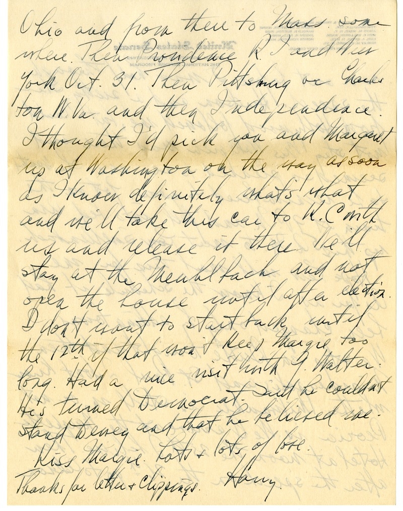 Letter from Harry S. Truman to Bess W. Truman