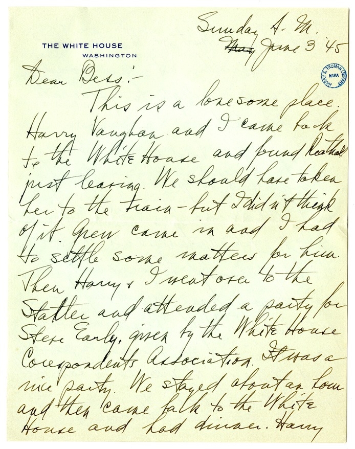 Letter from Harry S. Truman to Bess W. Truman