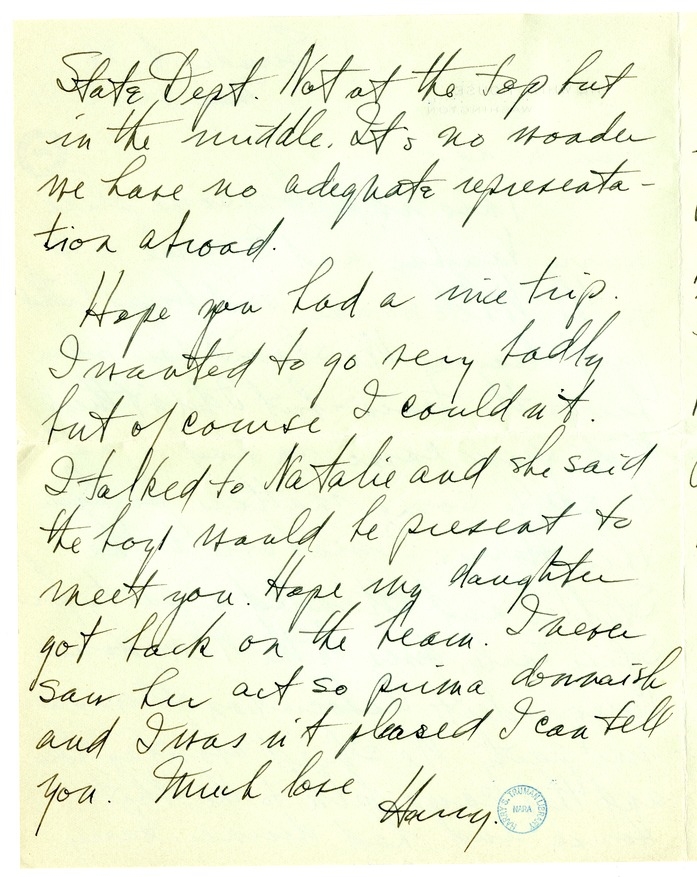 Letter from Harry S. Truman to Bess W. Truman