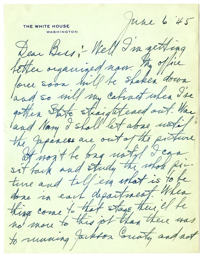 Letter from Harry S. Truman to Bess W. Truman