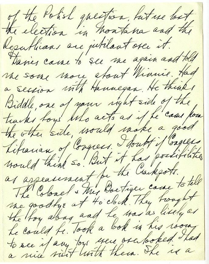Letter from Harry S. Truman to Bess W. Truman
