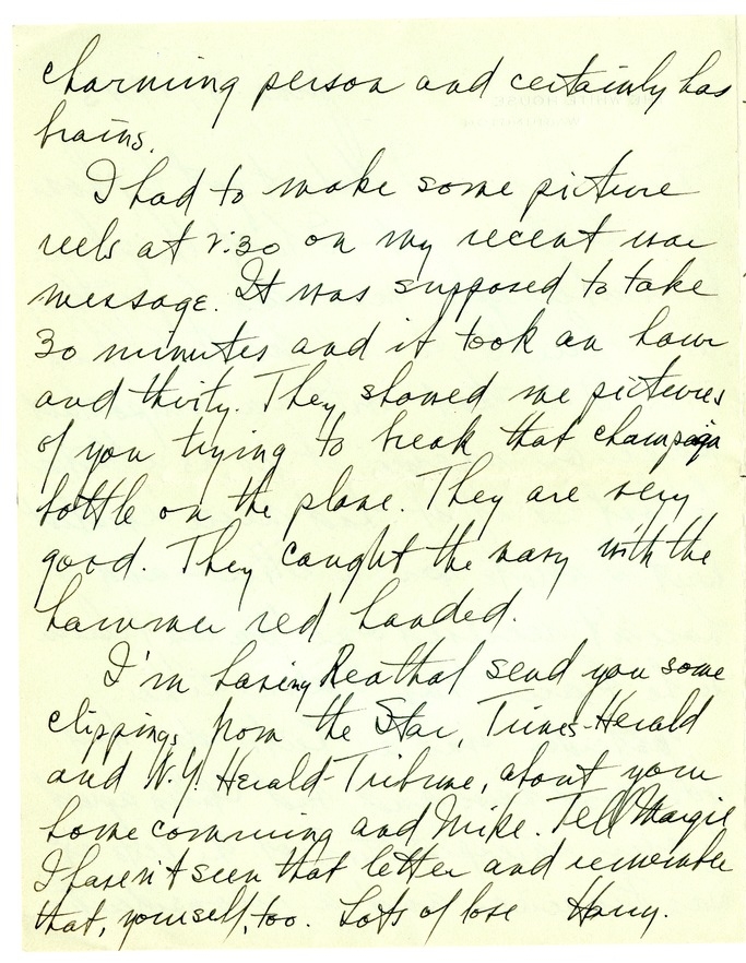 Letter from Harry S. Truman to Bess W. Truman