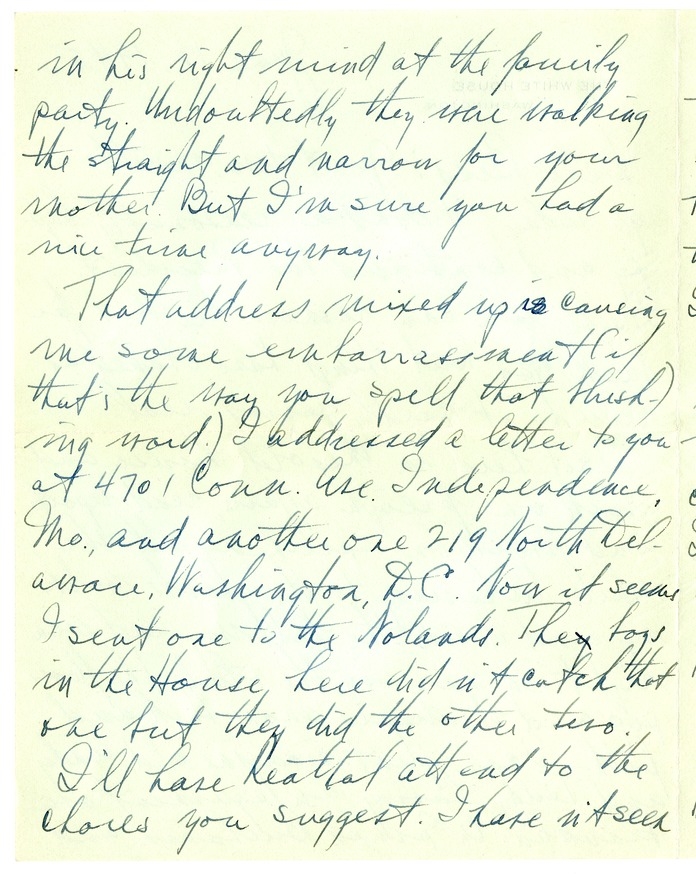 Letter from Harry S. Truman to Bess W. Truman