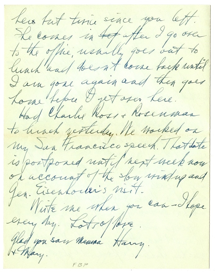 Letter from Harry S. Truman to Bess W. Truman