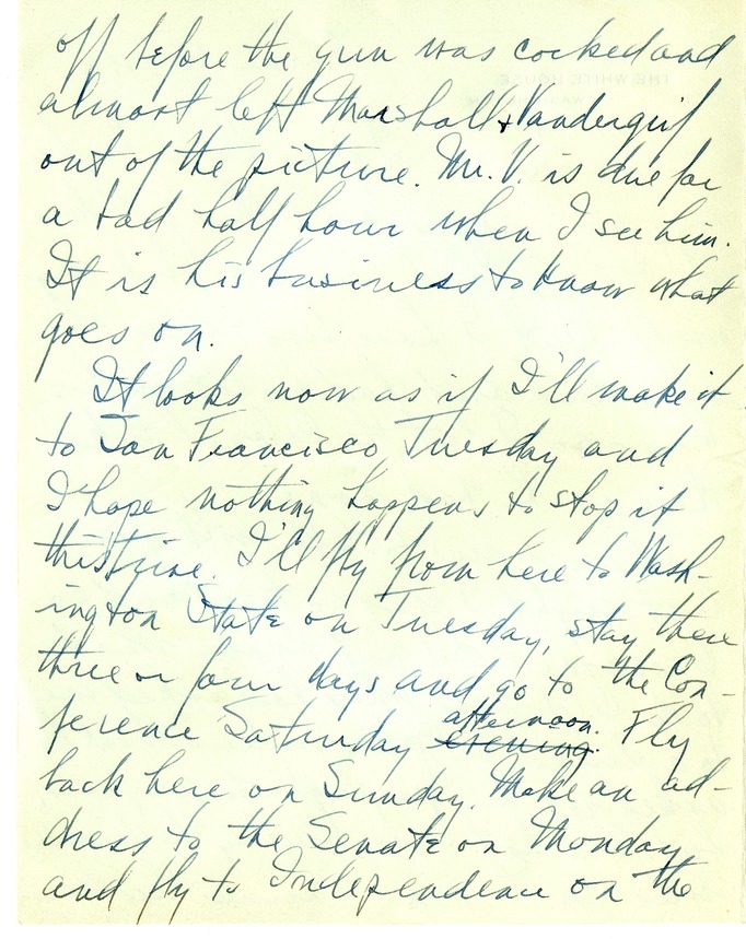 Letter from Harry S. Truman to Bess W. Truman