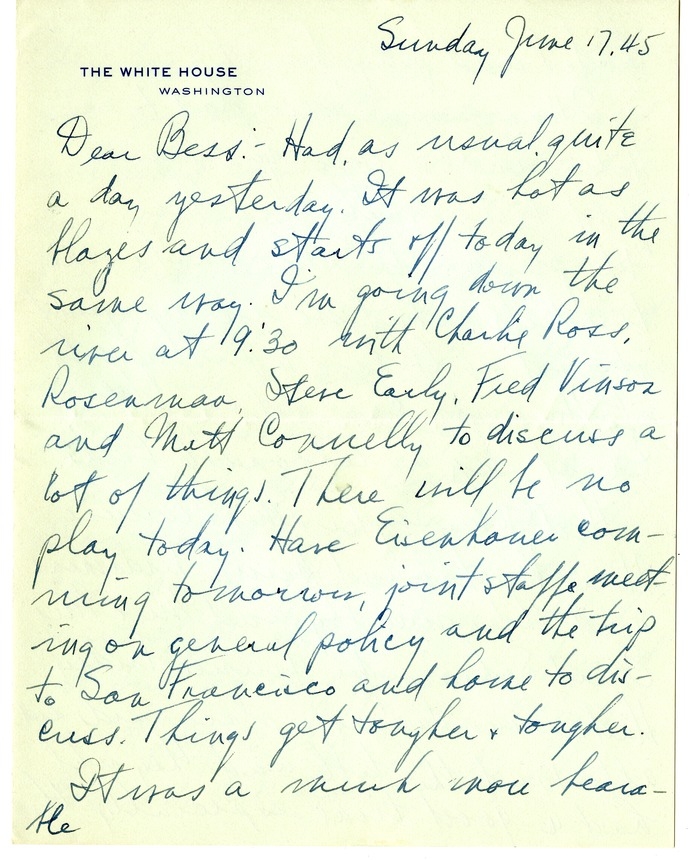 Letter from Harry S. Truman to Bess W. Truman