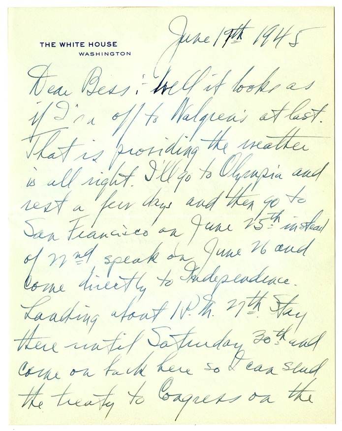 Letter from Harry S. Truman to Bess W. Truman