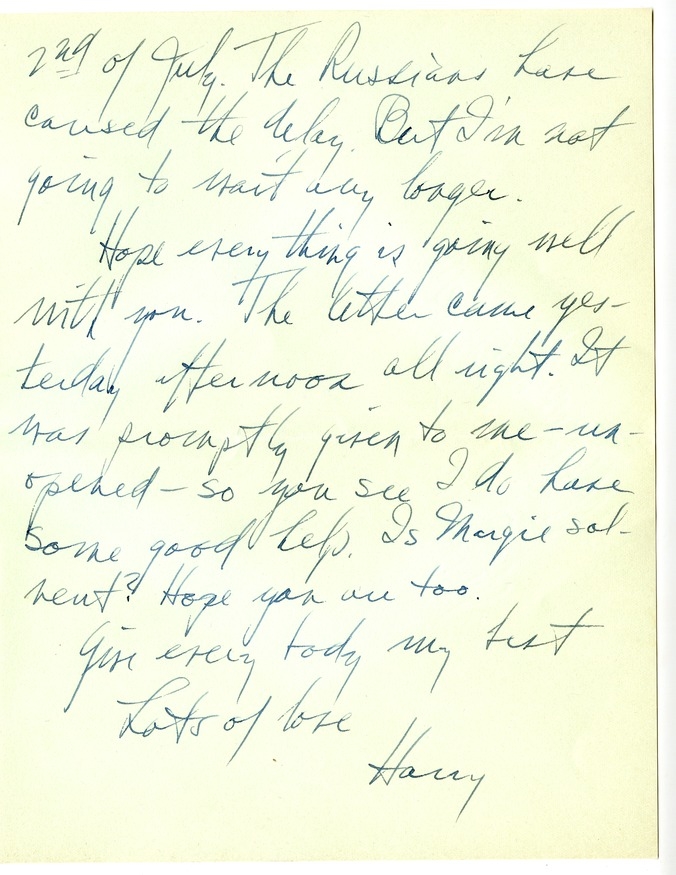 Letter from Harry S. Truman to Bess W. Truman