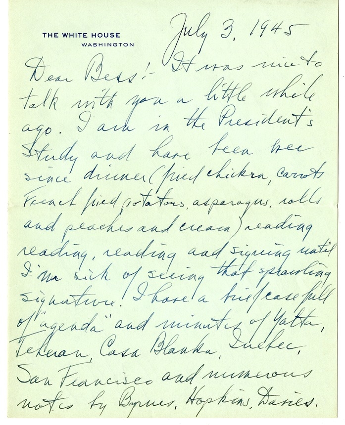 Letter from Harry S. Truman to Bess W. Truman