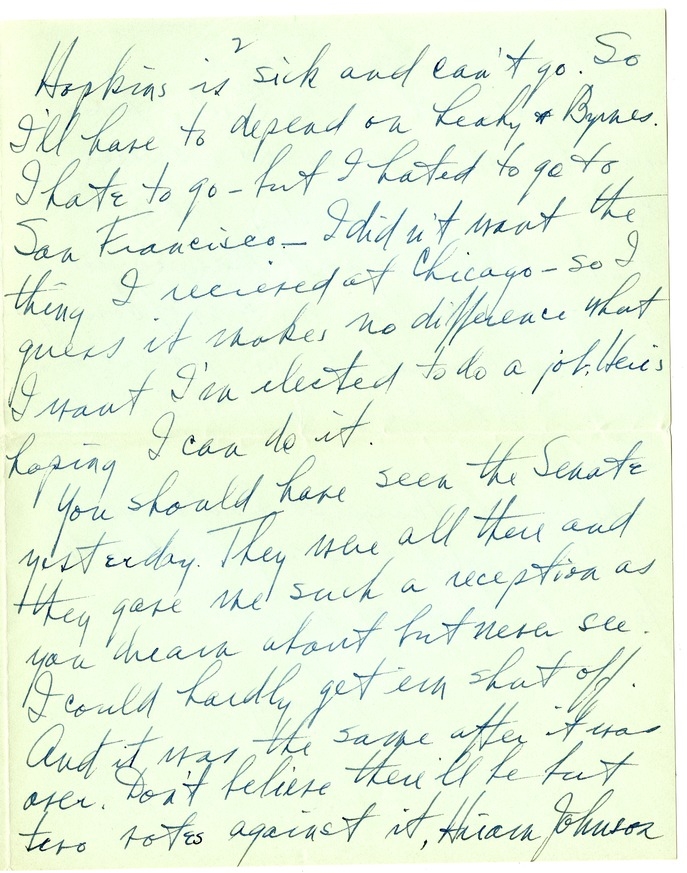 Letter from Harry S. Truman to Bess W. Truman