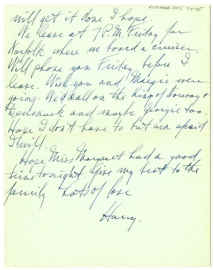 Letter from Harry S. Truman to Bess W. Truman