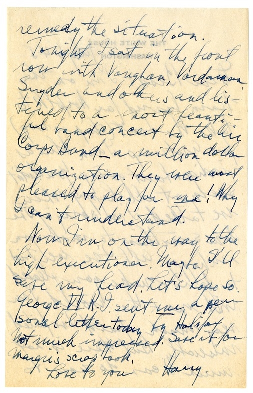 Letter from Harry S. Truman to Bess W. Truman