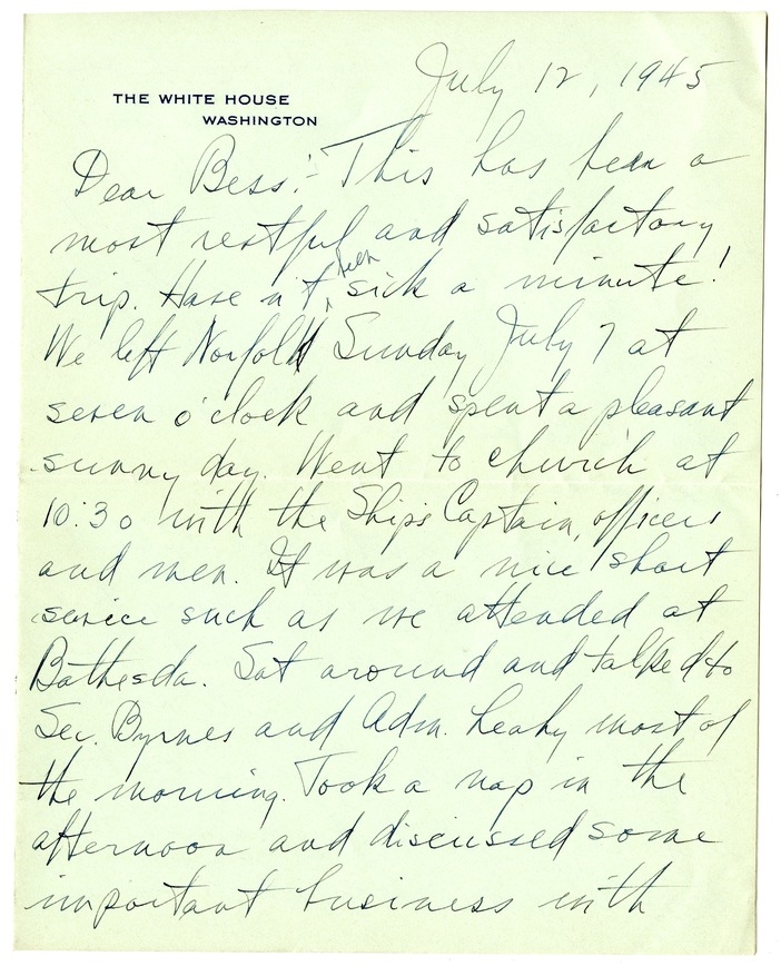 Letter from Harry S. Truman to Bess W. Truman