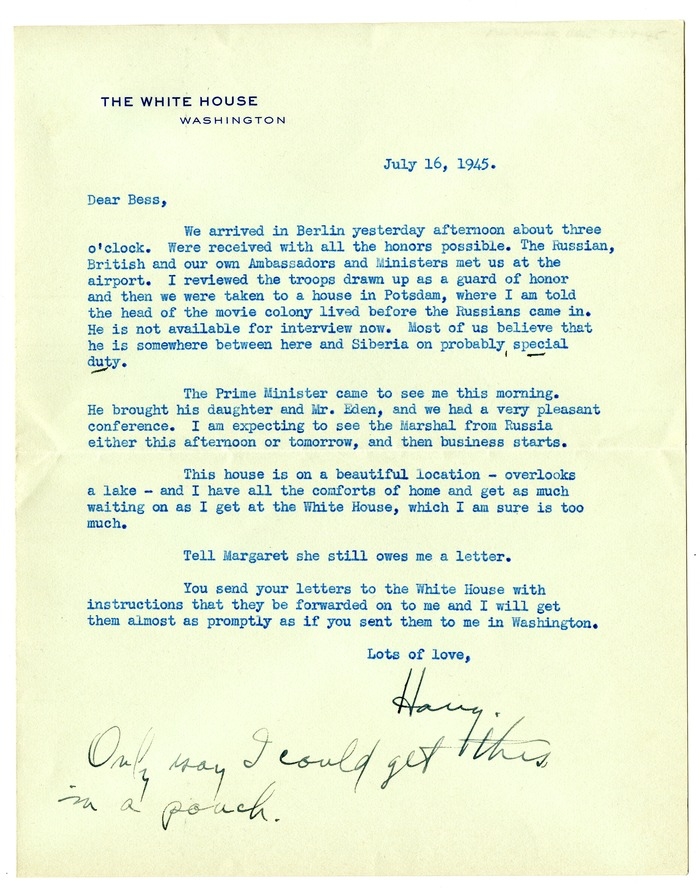 Letter from Harry S. Truman to Bess W. Truman